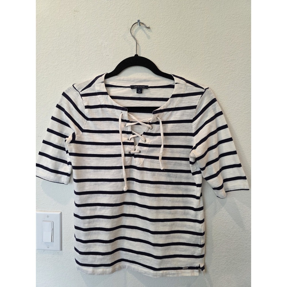 Tommy Hilfiger LaceUp Top Sz SP Navy White NauticalStripe Classic Coastal Cutie